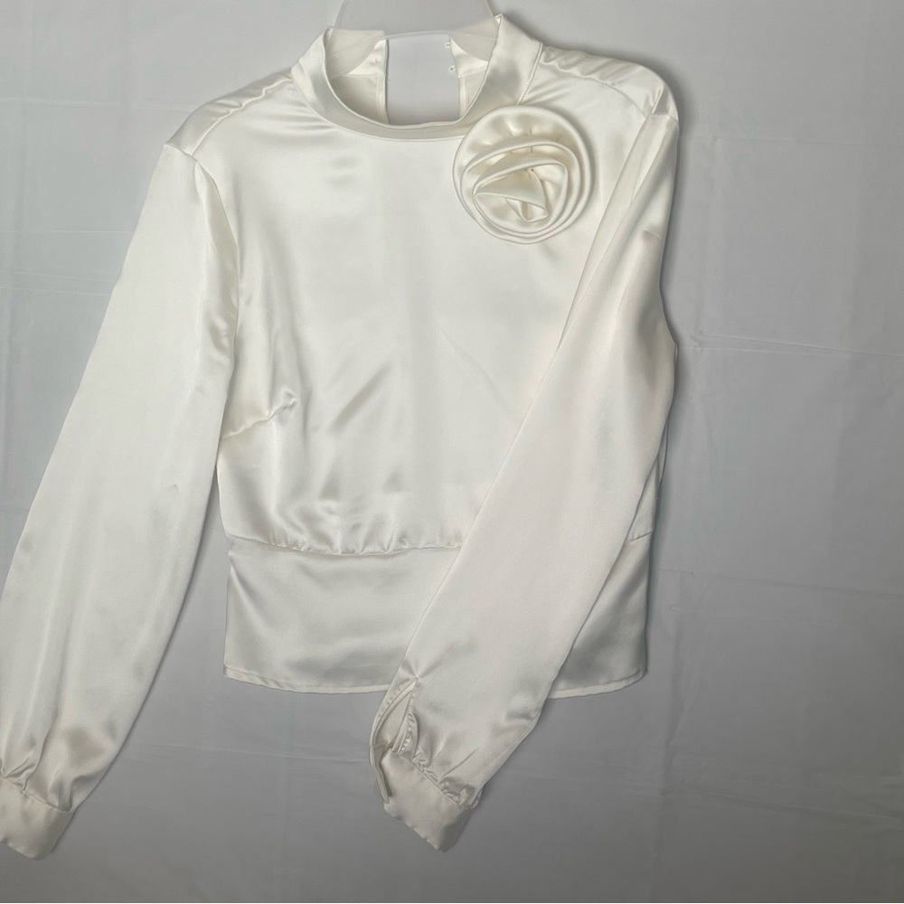 Cynthia Rowley Cream Long Sleeve Boxy Blouse